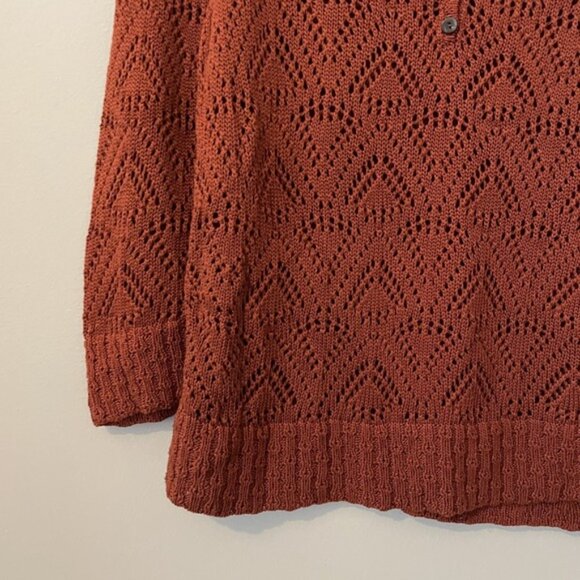 Peruvian Connection 2 Piece Set Crochet Open Knit Cardigan & Tank Orange Size M - Picture 8 of 13
